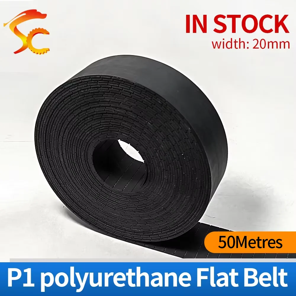 50 Meters P1 20mm Flat Belt Thickness 1mm Width 20mm Black Polyurethane with Steel Core for Fitness Equipment
