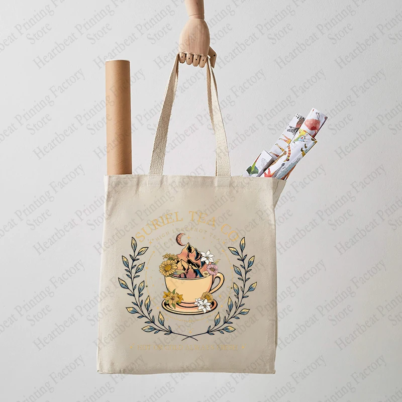 Suriel Tea Co Pattern Tote Bag Canvas Book Lover borsa a tracolla per il viaggio quotidiano borsa per la spesa riutilizzabile da donna