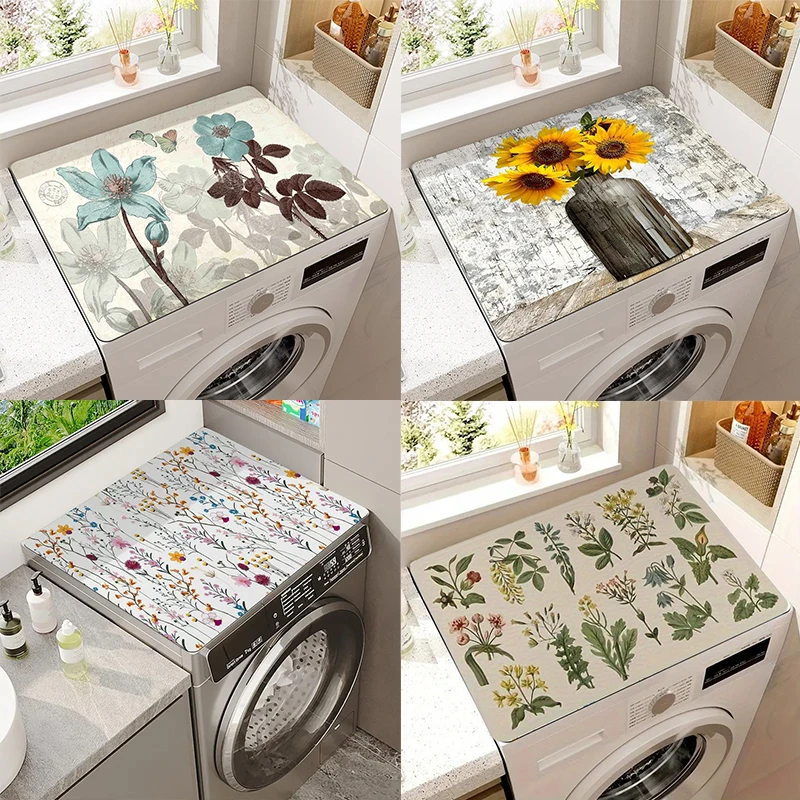 

Laundry Room Washer & Dryer Cover Mat-Absorbent, Floral Patterns - Easy To Clean for Kitchen & Bathroom,Laundry Room Accessories
