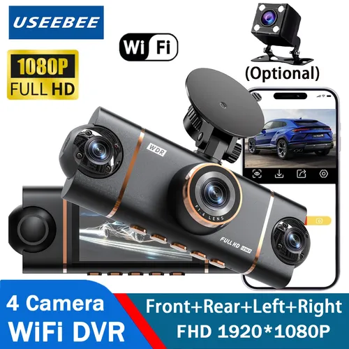 4 cámaras Dash Cam coche DVR WiFi HD 1080P grabadora de vídeo 4 canales vista trasera frontal visión nocturna caja negra DVR para seguridad del vehículo