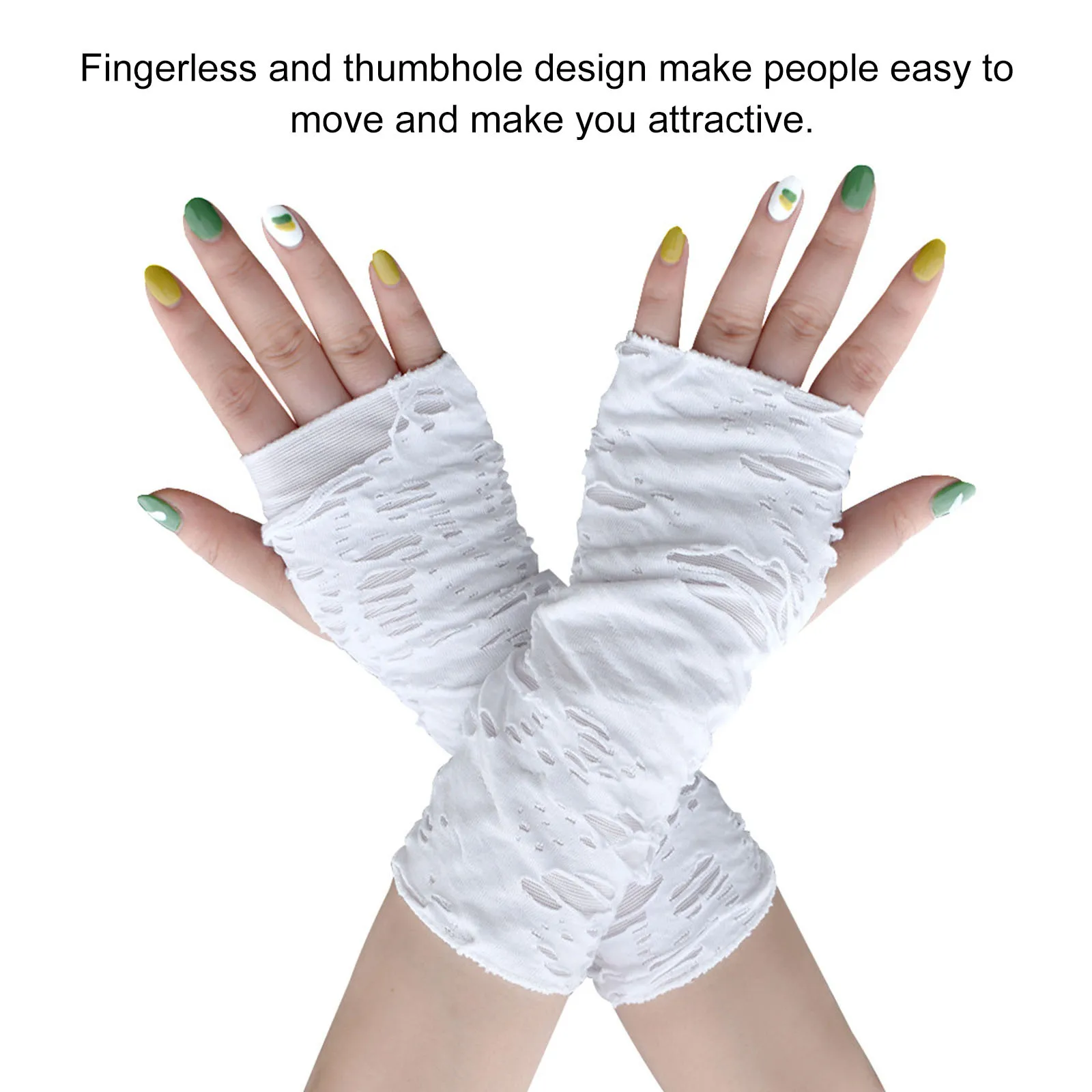 ถุงมือขาด 2 คู่ สไตล์โกธิค พังก์ สำหรับฮาโลวีน งานปาร์ตี้  ถุงมือแฟชั่นสำหรับผู้หญิง  ถุงมือตกแต่งสุดพิเศษ