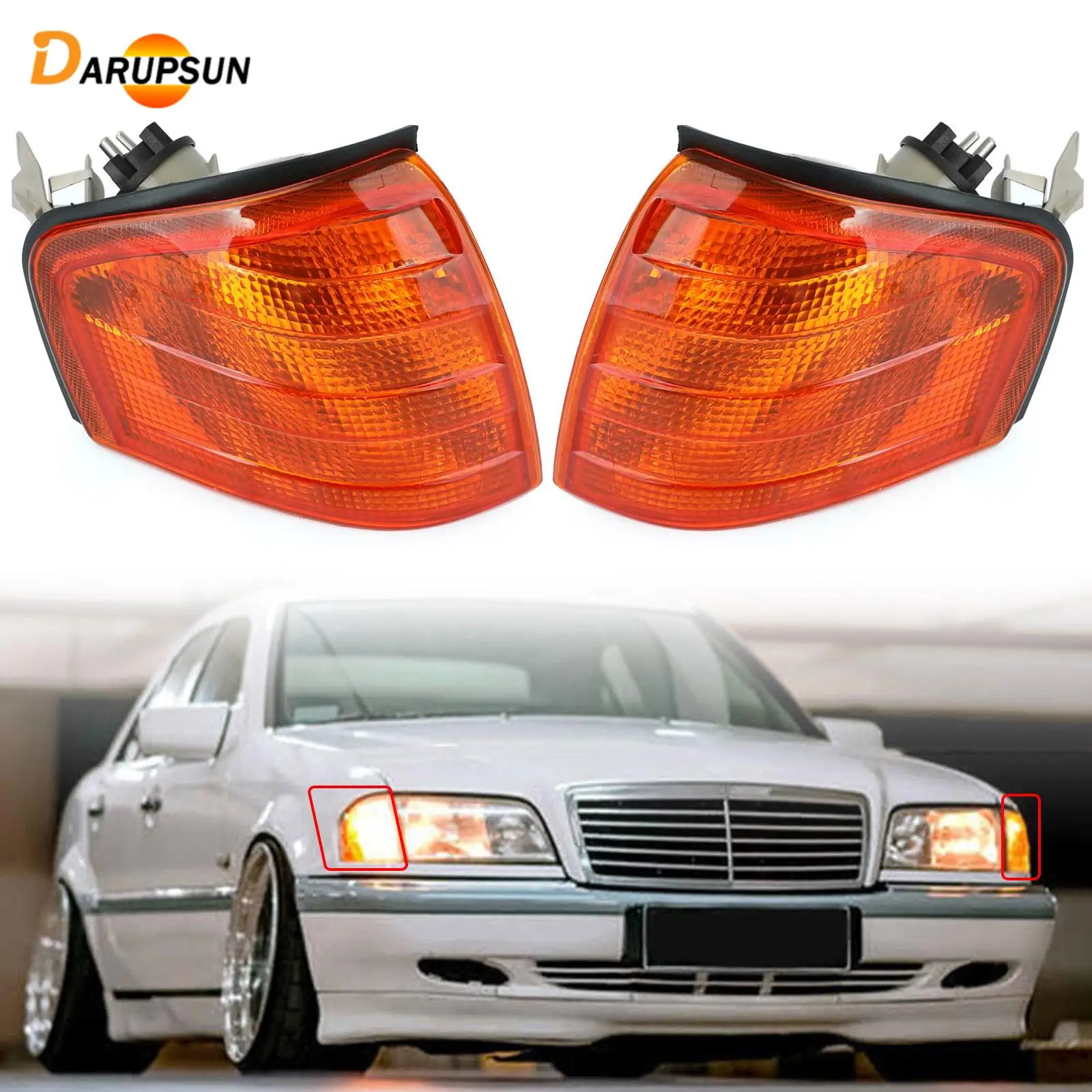 Darupsun Left/Right Corner Lights Turn Signal Lamps Fits for Mercedes Benz C Class W202 1994 1995 1996 1997 1998 1999 2000
