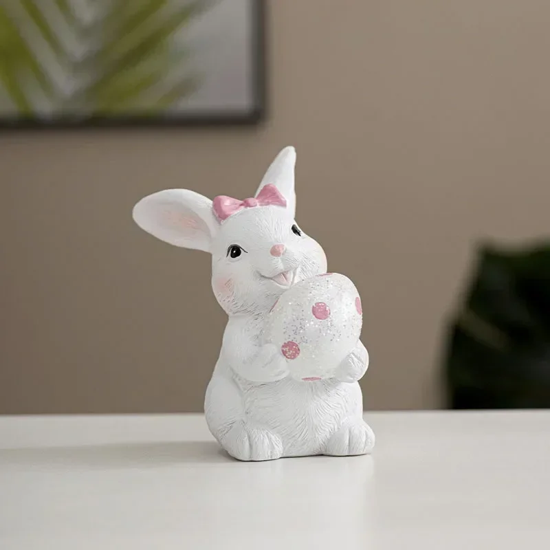 2026 new easter resin rabbit ornaments egg-holding bunny silicone mold home decor crafts tabletop festive decoration gypsum mold