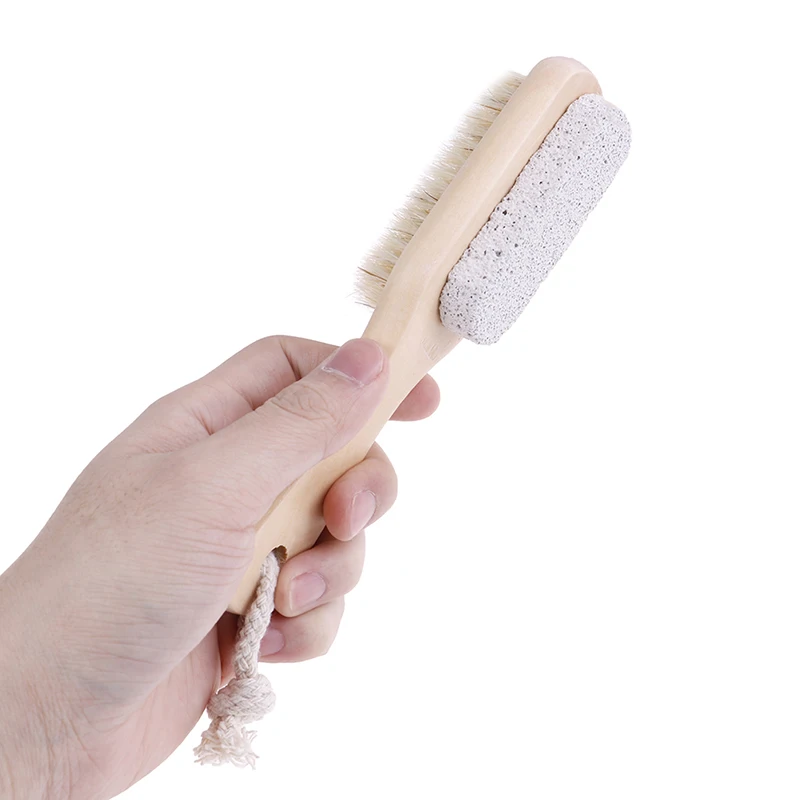 1PCS Foot Care Bristle Scrub Brush Wooden Handle Pumice Stone Remove Dead Skin