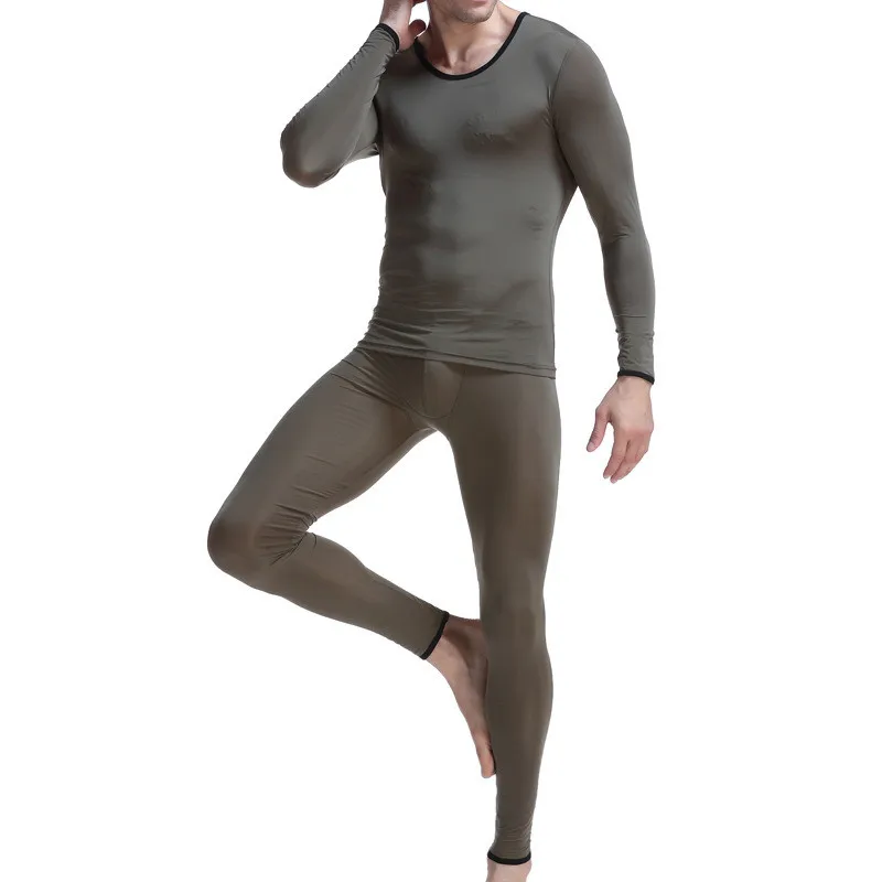 Thermal Underwear Men Set Base Layer Long Johns Sexy Thermo Tshirts Warm Underpants Long Sleeve Thin Inner Wear Pajama Set Aibc