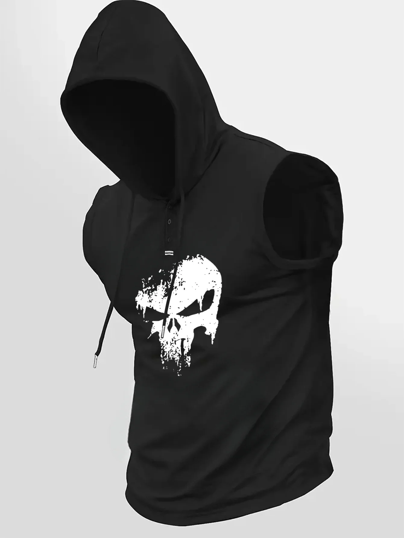 Camiseta Sem Mangas com Estampa de Caveira para Homens, Top Casual para Academia, Vestuário de Rua, Ajuste Solto