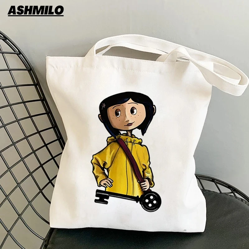 Coraline Girls Kawaii Anime Printing Cartoon Women Shopping Bag Eco Canvas Shopper Bolsas De Tela Bag Shopping