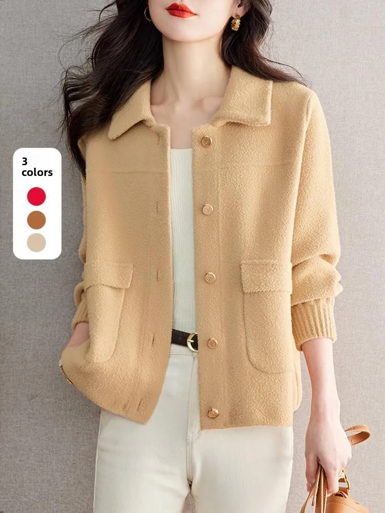 

Sweet Elegant Short Coat Jacket Women's Flip Collar Top Button Design Straight Cut Spring Autumn High Fashion Sensation