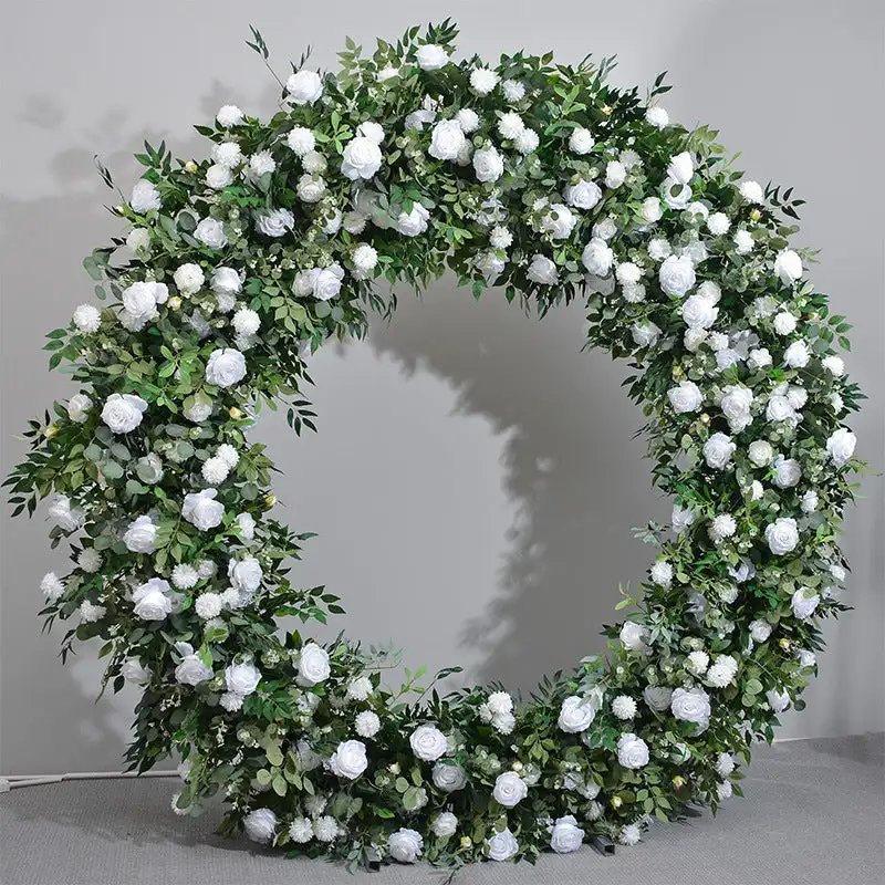 

3D custom series opalescent Rose Hydrangea green leaf artificial mixed flower Round arch outdoor wedding banquet event decoratio