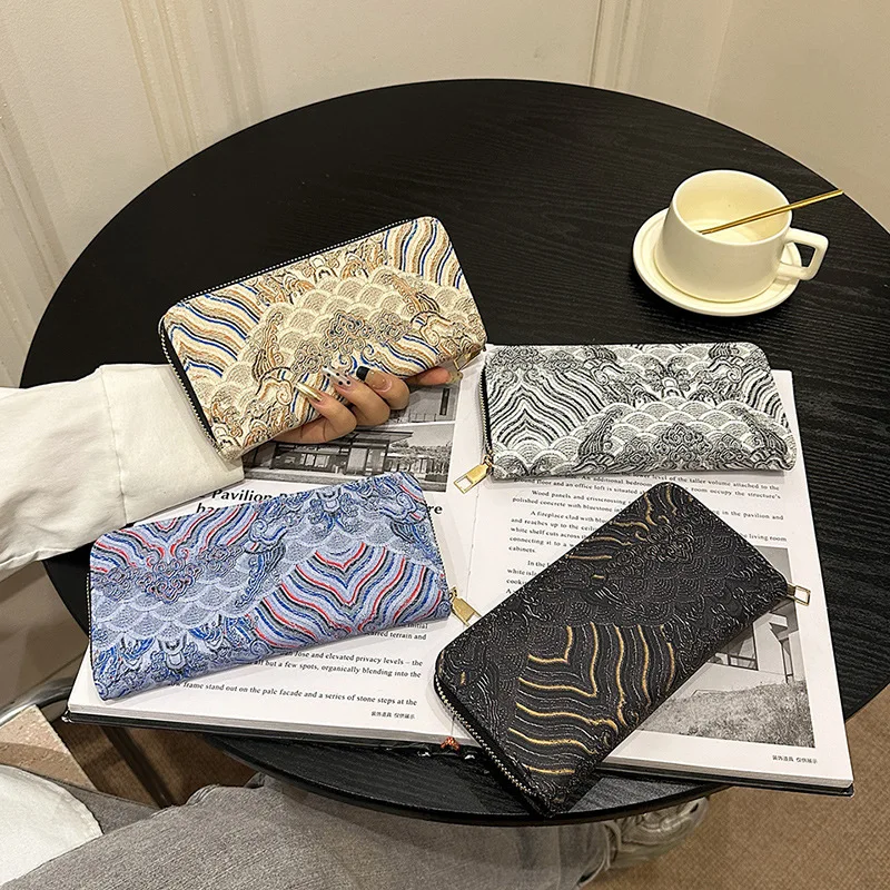 حقيبة يد بتصميم نمط، محفظة قديمة واسعة، محفظة متعددة البطاقات، محفظة طويلة للعمل اليومي في الحفلات، محفظة طويلة كلاسيكية