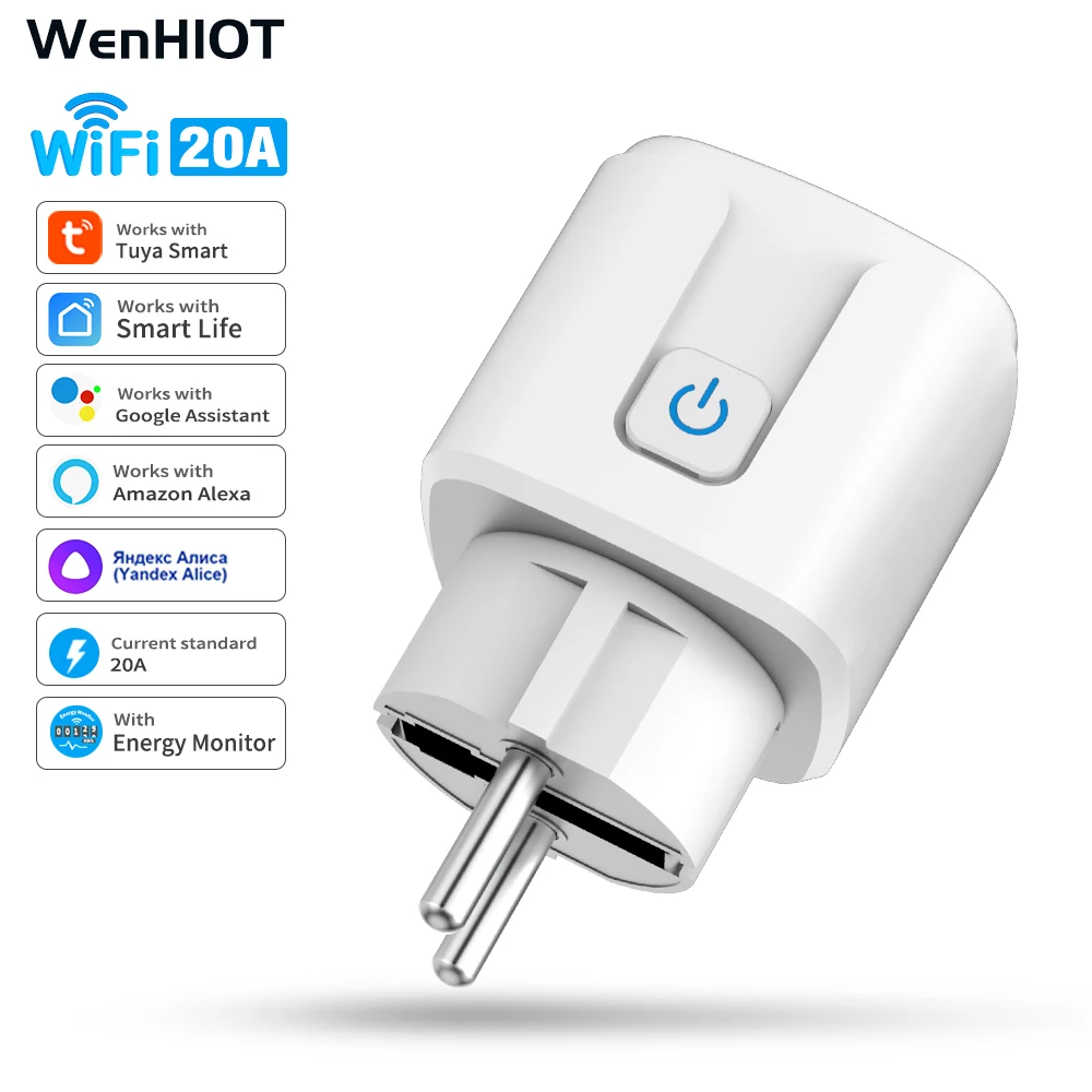 SIXWGH Tuya Intelligent WiFi Socket 16A/20A Supports Voice Control Google/Alexa Timing Remote Energy Consumption Monitoring