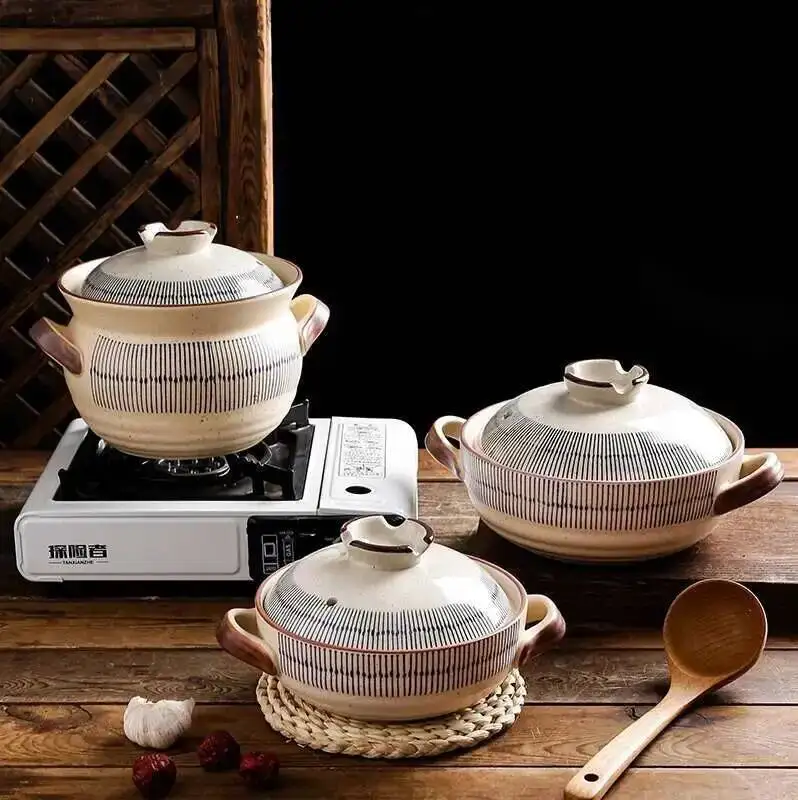 Immagine 3: Pentole retrò giapponesi Casseruola Stufato con coperchio Zuppa in ceramica Caldaia Pentole con fondo spesso