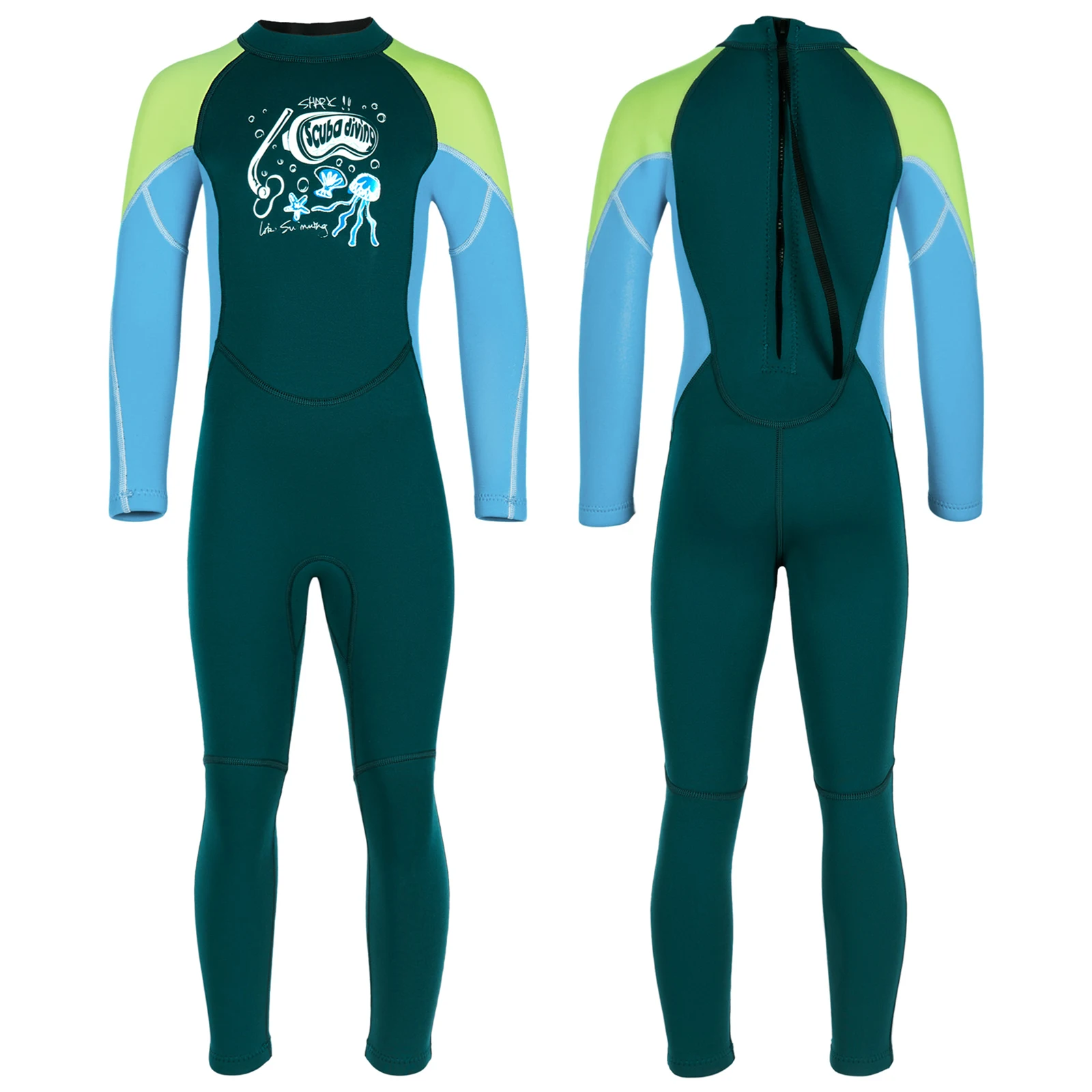 

Boys Kids 2.5mm Neoprene One-piece Swimsuit Long Sleeve Graghic Print Swimwear Wetsuit in Cold Water for Swimming Surfing Diving
