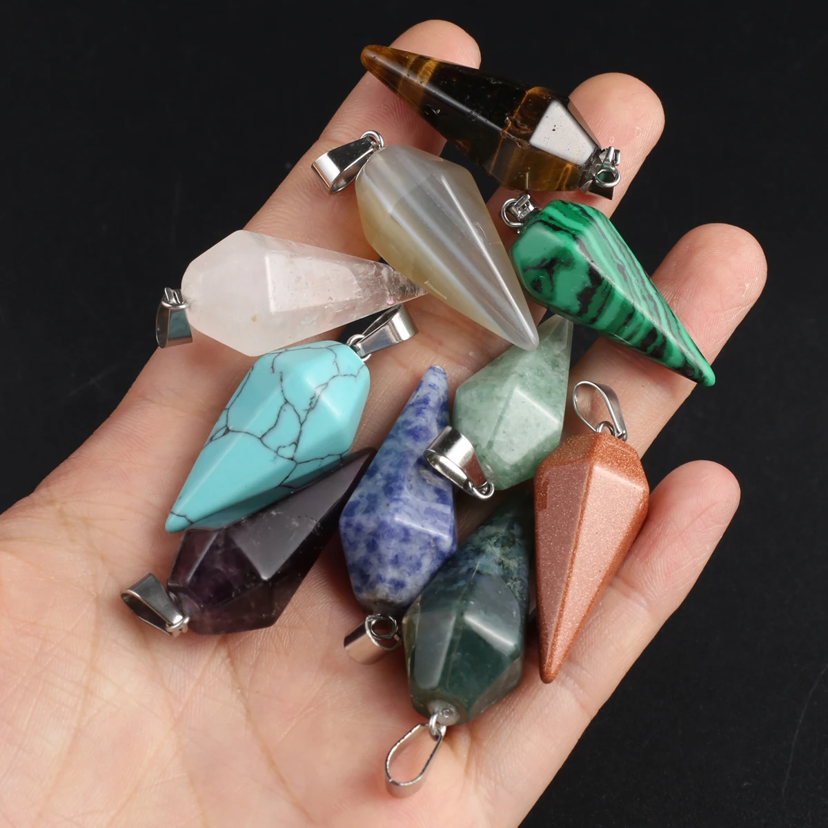 5Pcs Natural Stone Pendant Amethyst Quartz Turquoise Pendulum Charms for Jewelry Making Necklace Earring Accessories