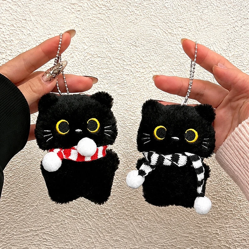 Weihnachts-Schlüsselanhänger mit schwarzer Katze für Taschen, Plüsch-Katzenpuppe-Anhänger, Halloween-Party-Geschenke, Taschenanhänger für Paare, Rucksack-Hängeornamente – Detail 5