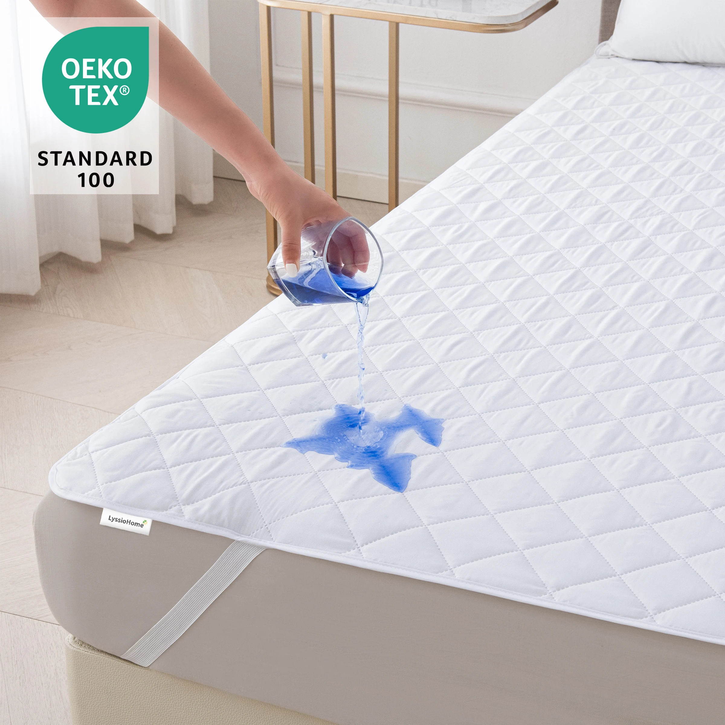 100% Waterproof Mattress Protector Breathable Mattress Cover Embossed Square Grid Pattern Soft Fitted Sheet Machine Washable