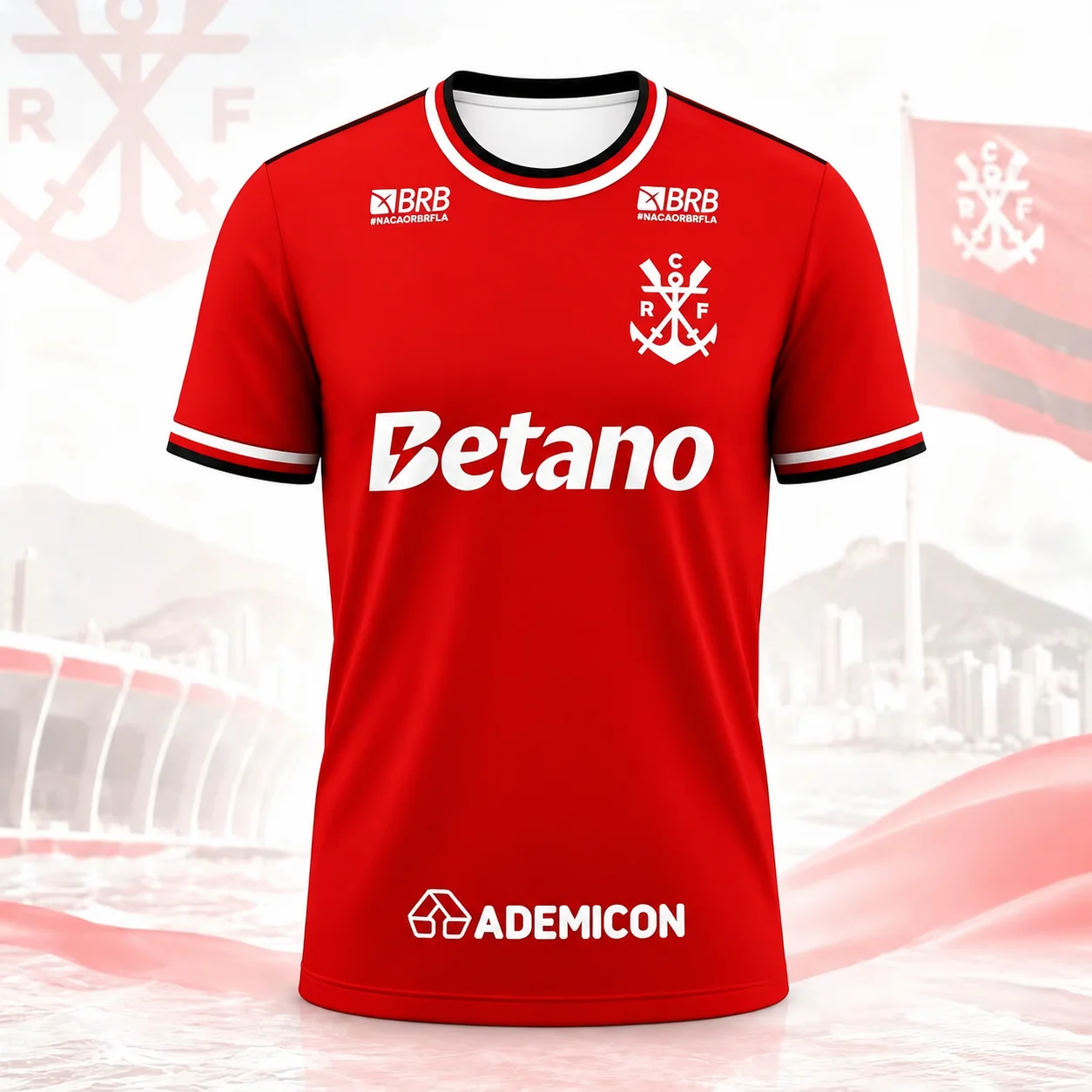 Herren-Fußballtrikot im Flamengo-Stil, rot, kurzärmeliges Fußballuniform-Shirt, atmungsaktives Fan-Sporttrikot für Wettkampftraining – Detail 1