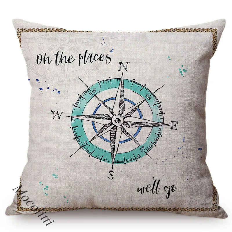 Mediterranean Style Cushion Covers Ocean Conch Boat Navigation Poster Decorative Office Sofa Chair Pillow Cases Cojines 45x45cm