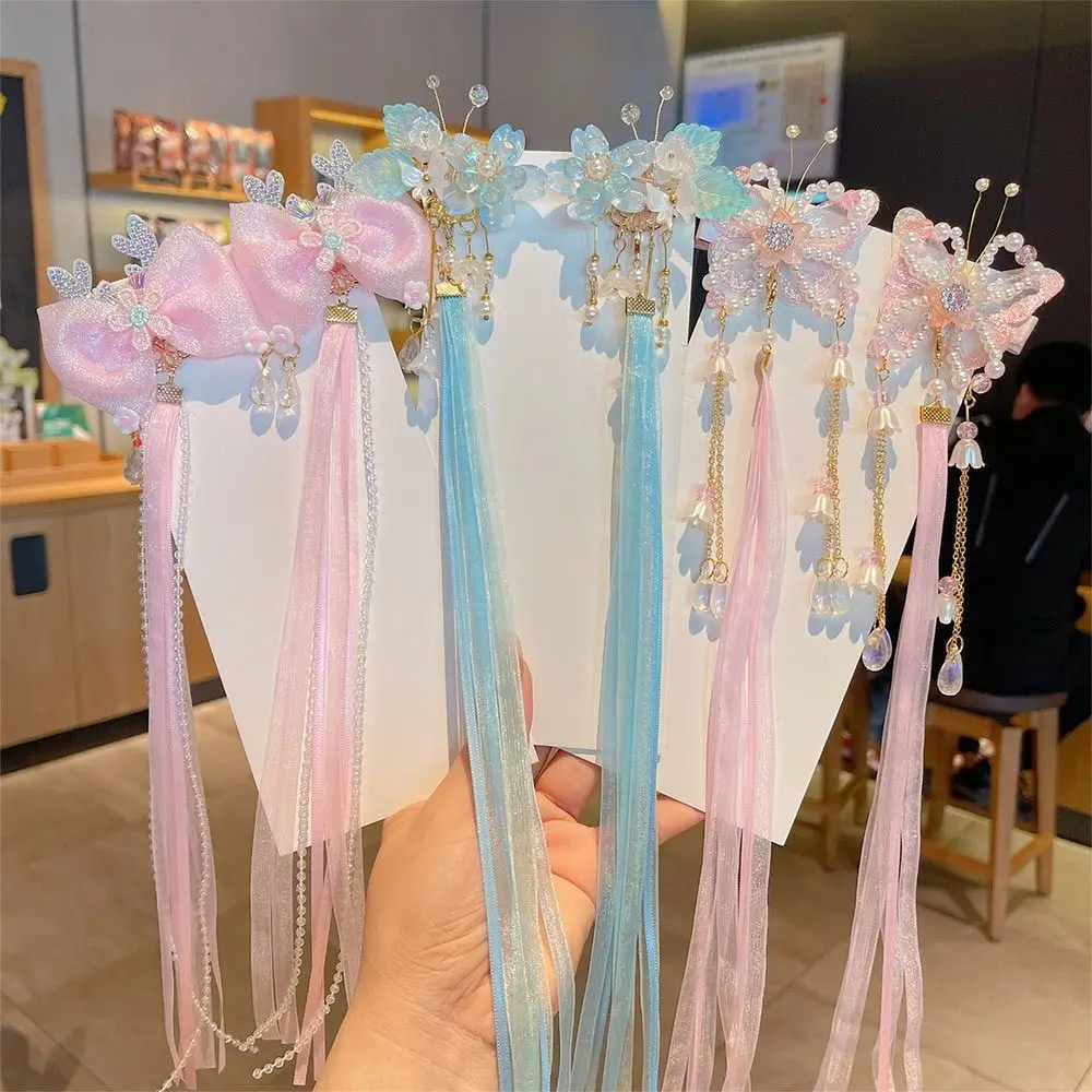 الوردي البرتقالي الأصفر الشريط شرابة دبوس الشعر مشبك شعر للأطفال فتاة الطراز القديم Hanfu دبابيس الشعر تأثيري إكسسوارات الشعر #5