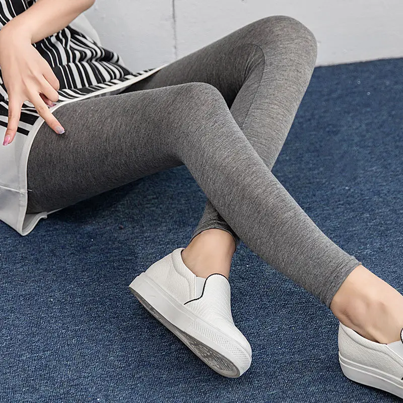 Women\'s Spring Casual Fashion Solid Color Tight Fitting Leggings Women Clothes Office Lady All-match Slim High Waist Ninth Pants