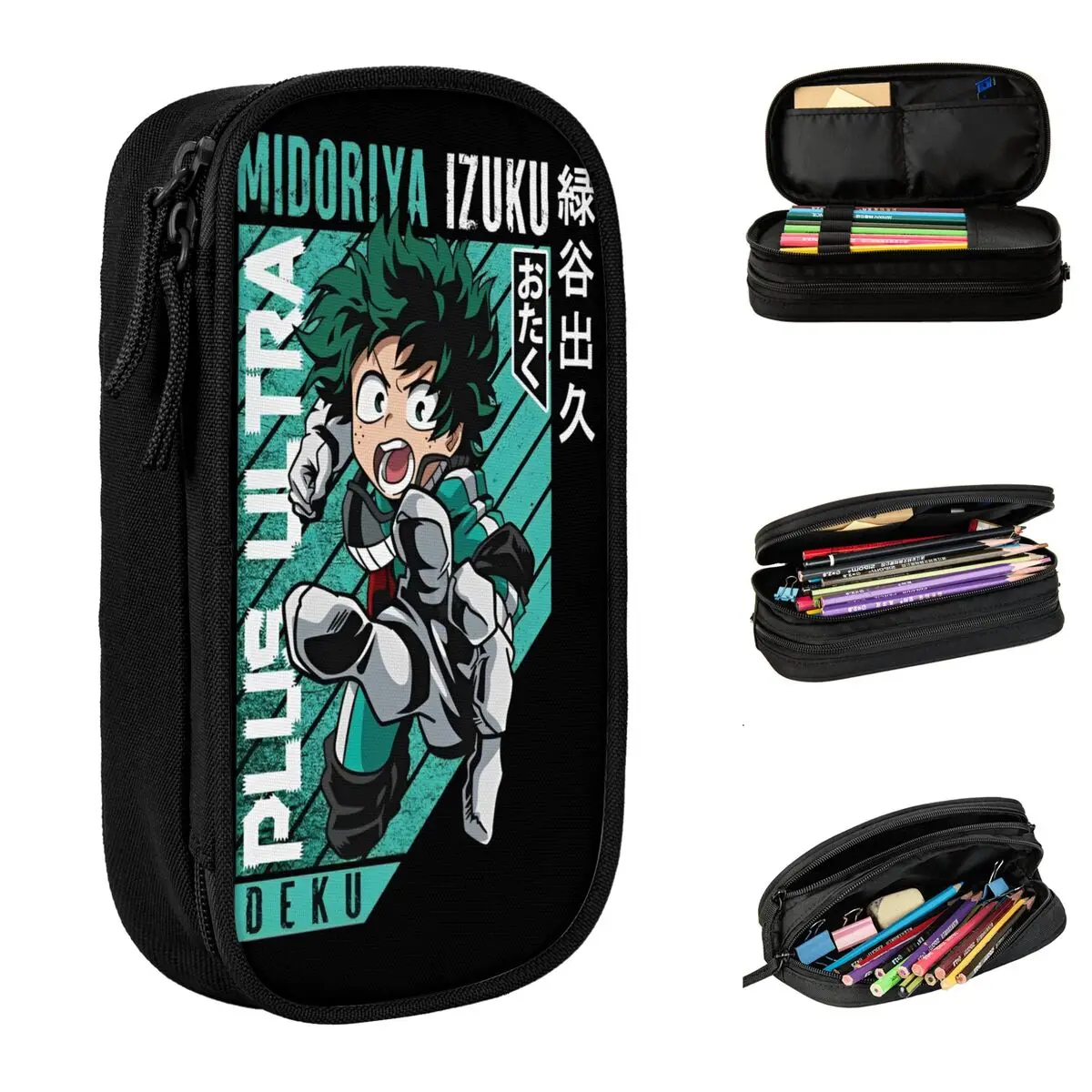 My Hero Academia Deku Estojos para Lápis, Porta Caneta para Menina e Menino, Grande Saco de Armazenamento para Estudantes, Papelaria Escolar, Clássico