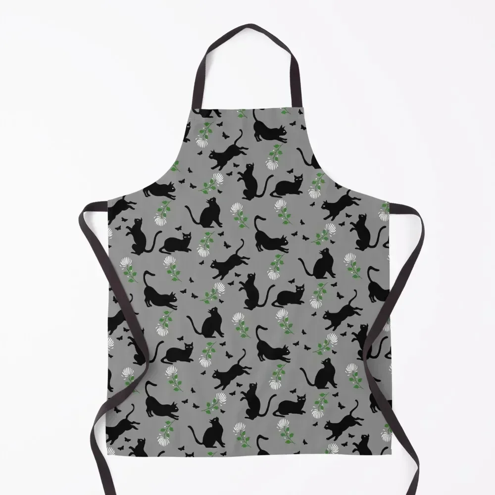 

Black cats, white flowers and butterflies Apron Christmas gift cleanings Apron
