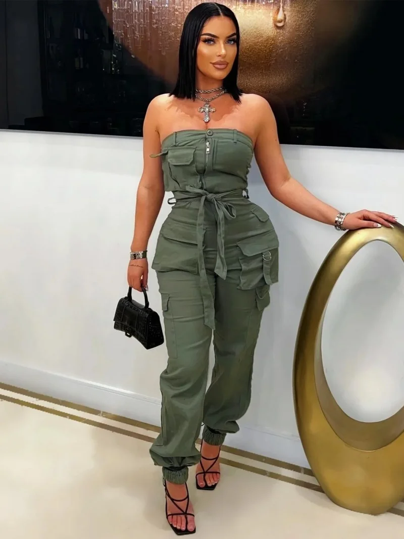 

Streetwear Cargo Jumpsuits Summer Clothing Women 2026 Strapless Straight Pant Long Rompers Playsuits One Pieces Overalls Outfits