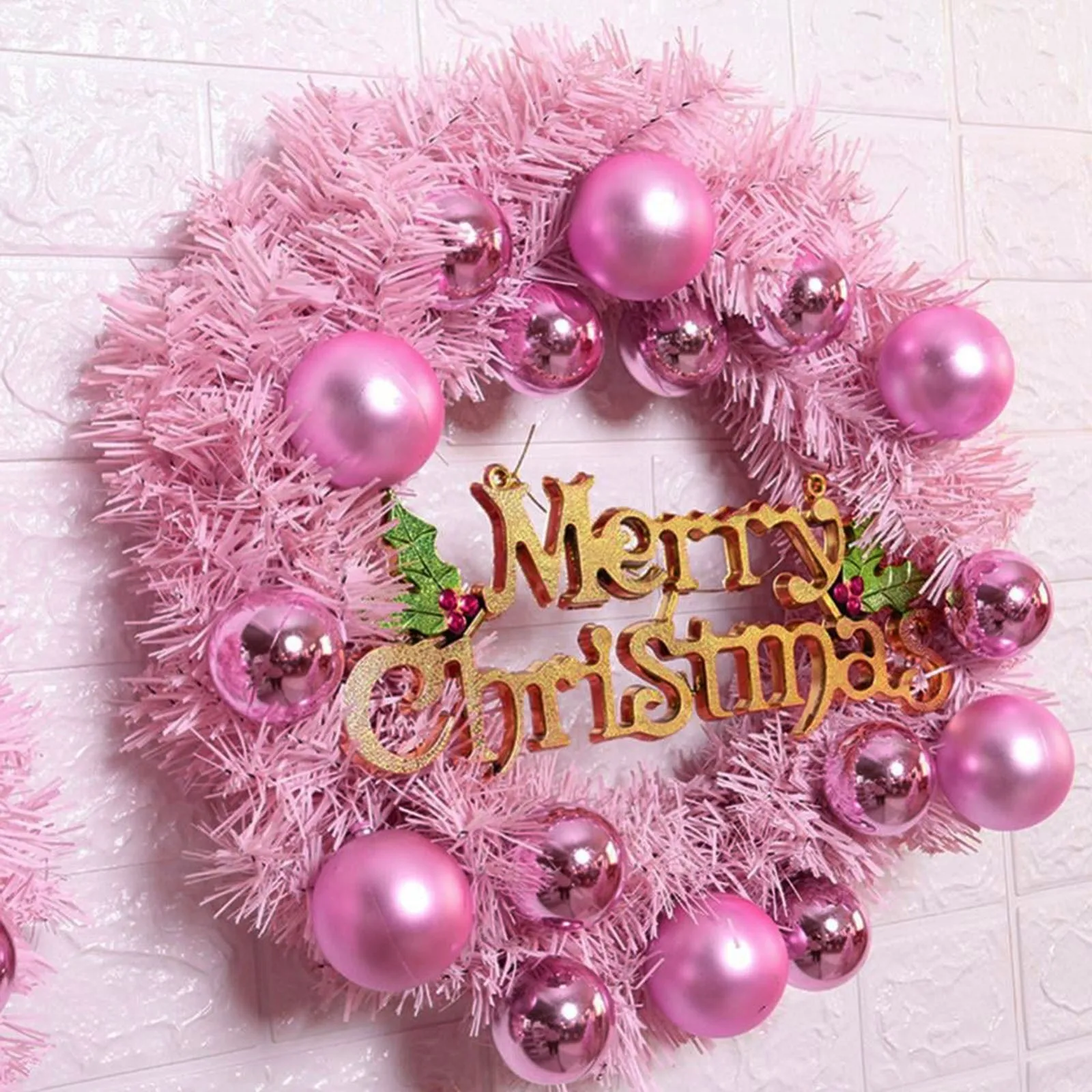 

30cm Christmas Pink Wreath Rose Gold Xmas Ball Letter Merry Christmas Window Door Garland 2024 Navidad Happy New Year Decoration