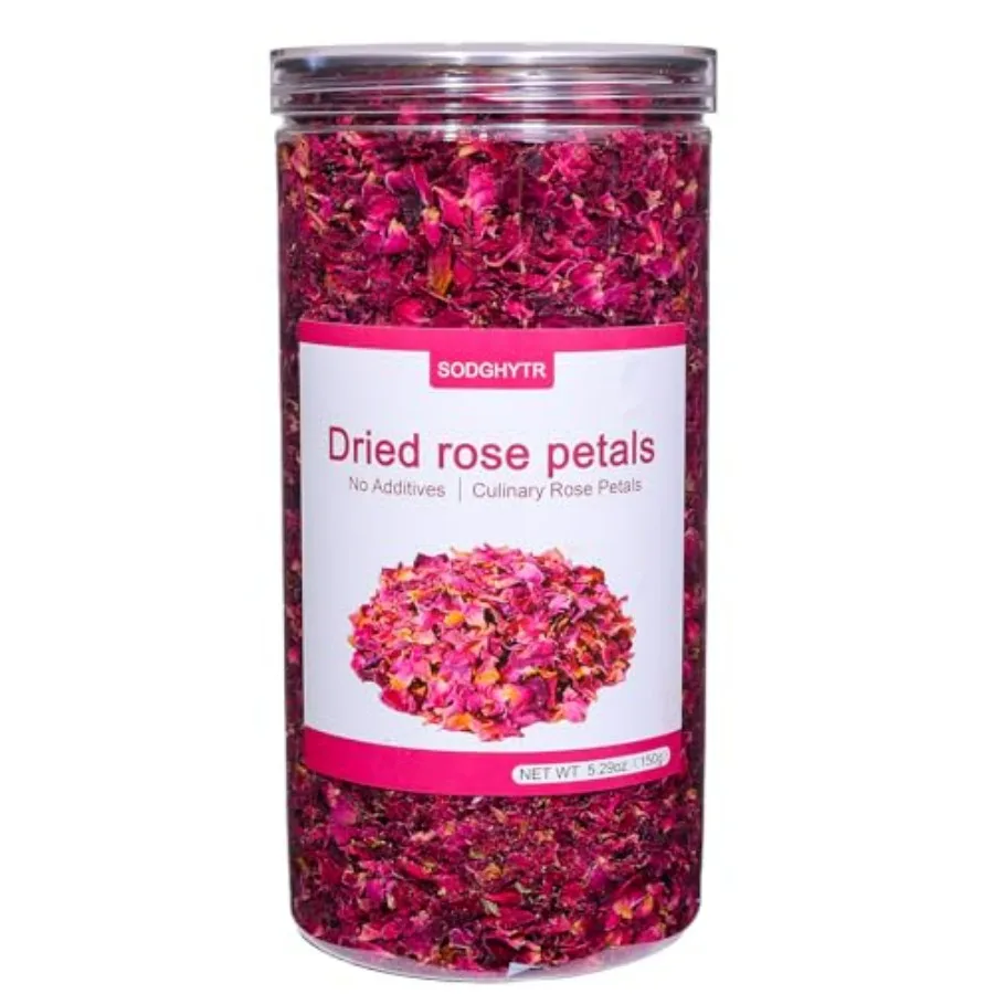 

Dried Rose Petals - 5.29oz/150g, Food-Grade Edible Rose Petals, Dried Flower Petals for Tea, Baking, Flower Sprinkles and Weddi