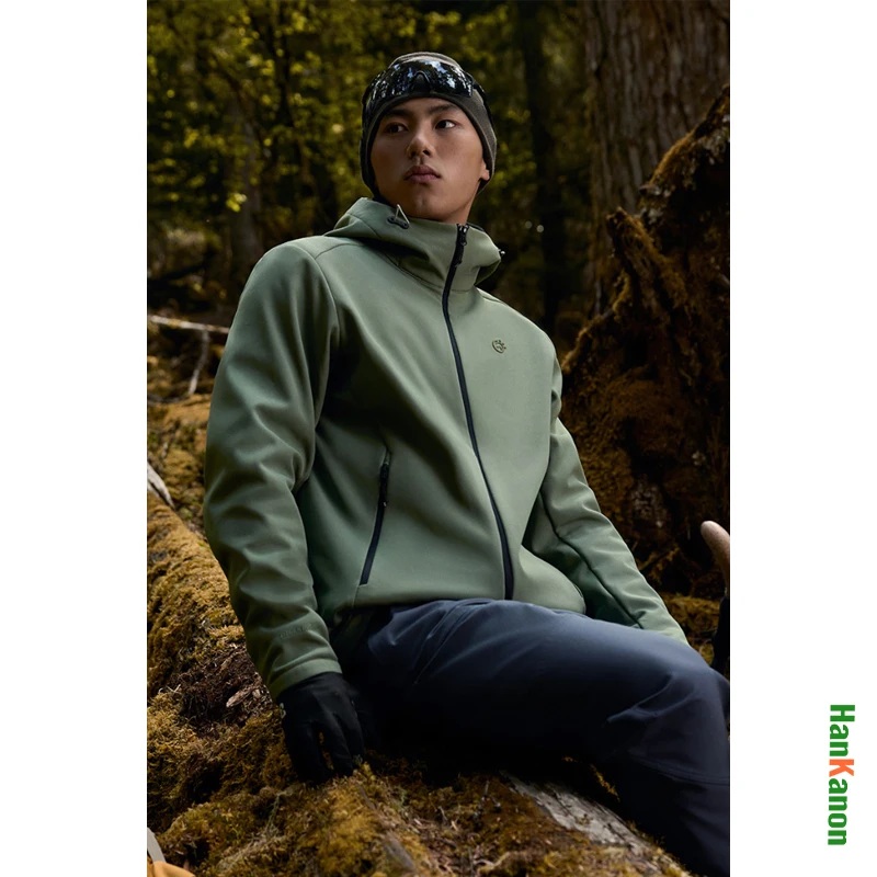 

Men Outdoor Softshell Jacket Autumn Winter Warm Windproof Water-Repellent Hiking Mountaineering Hooded Coat Fleece-lined jacket
