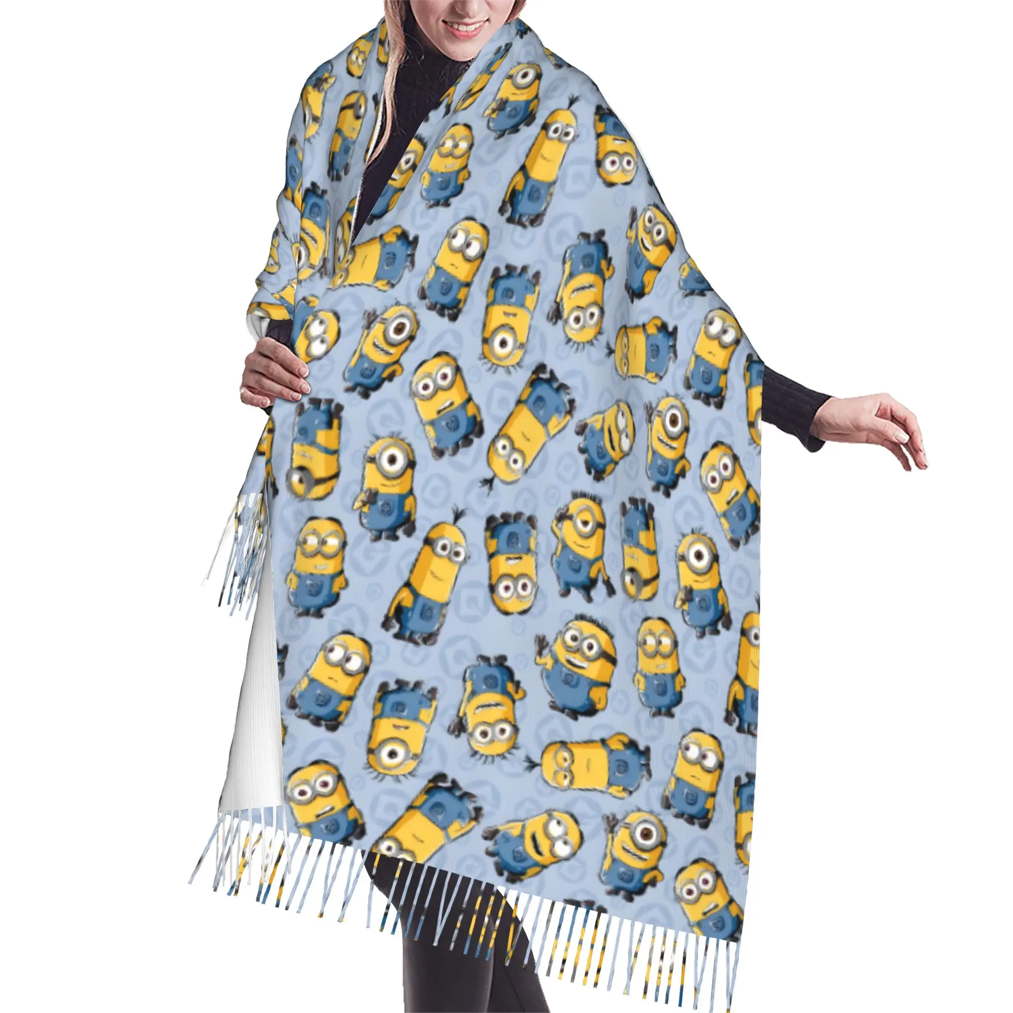 Custom M-Minioned Anime Tassel Scarf Women Soft Manga Cartoon Shawl Wrap Lady Winter Scarves