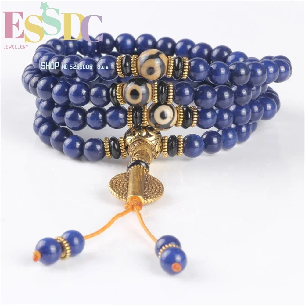 Trendy 108 Beads Prayer Mala Tibetan 6/8mm Lapis Lazuli Healing Bracelets Men or Women's Yoga Meditation Jewelry