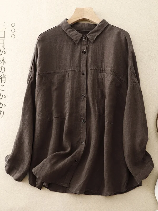 Loose Long Sleeve Shirt Women's Casual Style Spring 2026 New Collection Turn-down Collar Open Cardigan Top plus Size