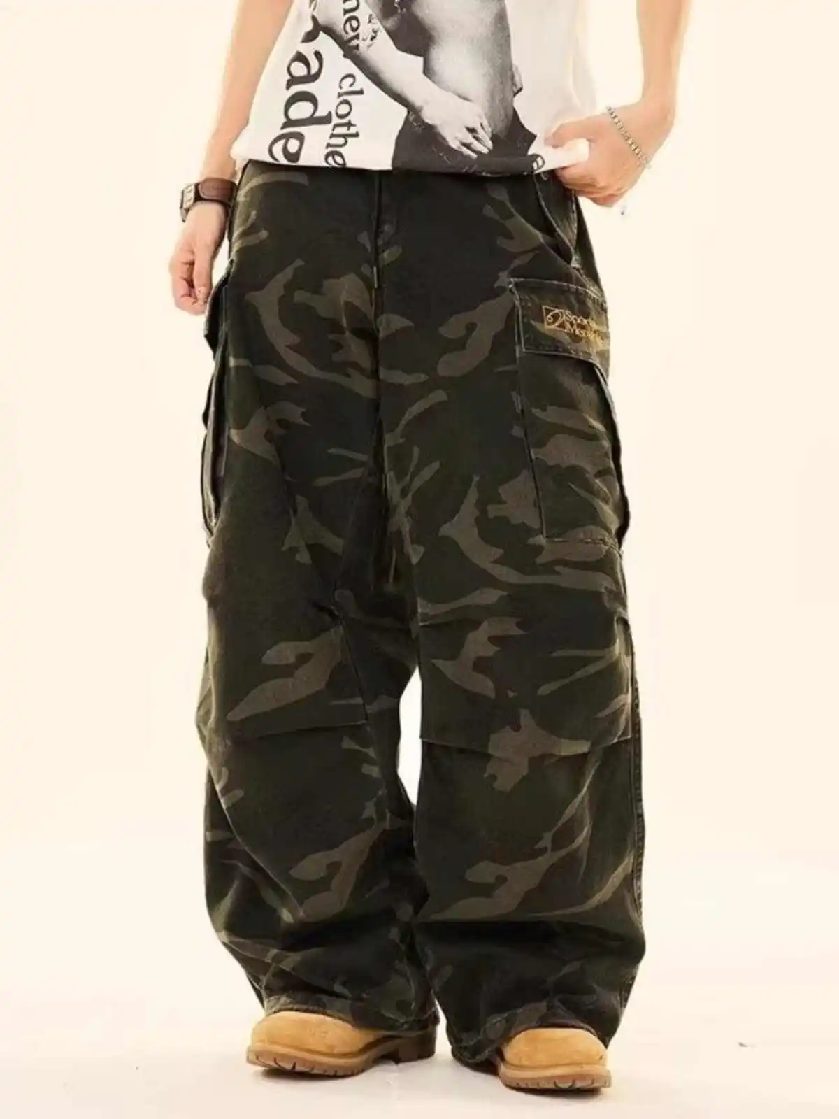 

Women camouflage Jeans Sense design Vintage High Waisted Straight Denim Trouser Y2K American Streetwear Wide Leg Denim Pants ﻿