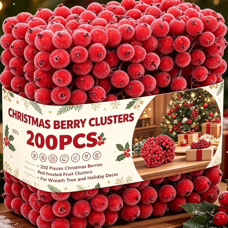 Christmas Wreath Fake - Christmas Frosted Artificial Red Berries Fake