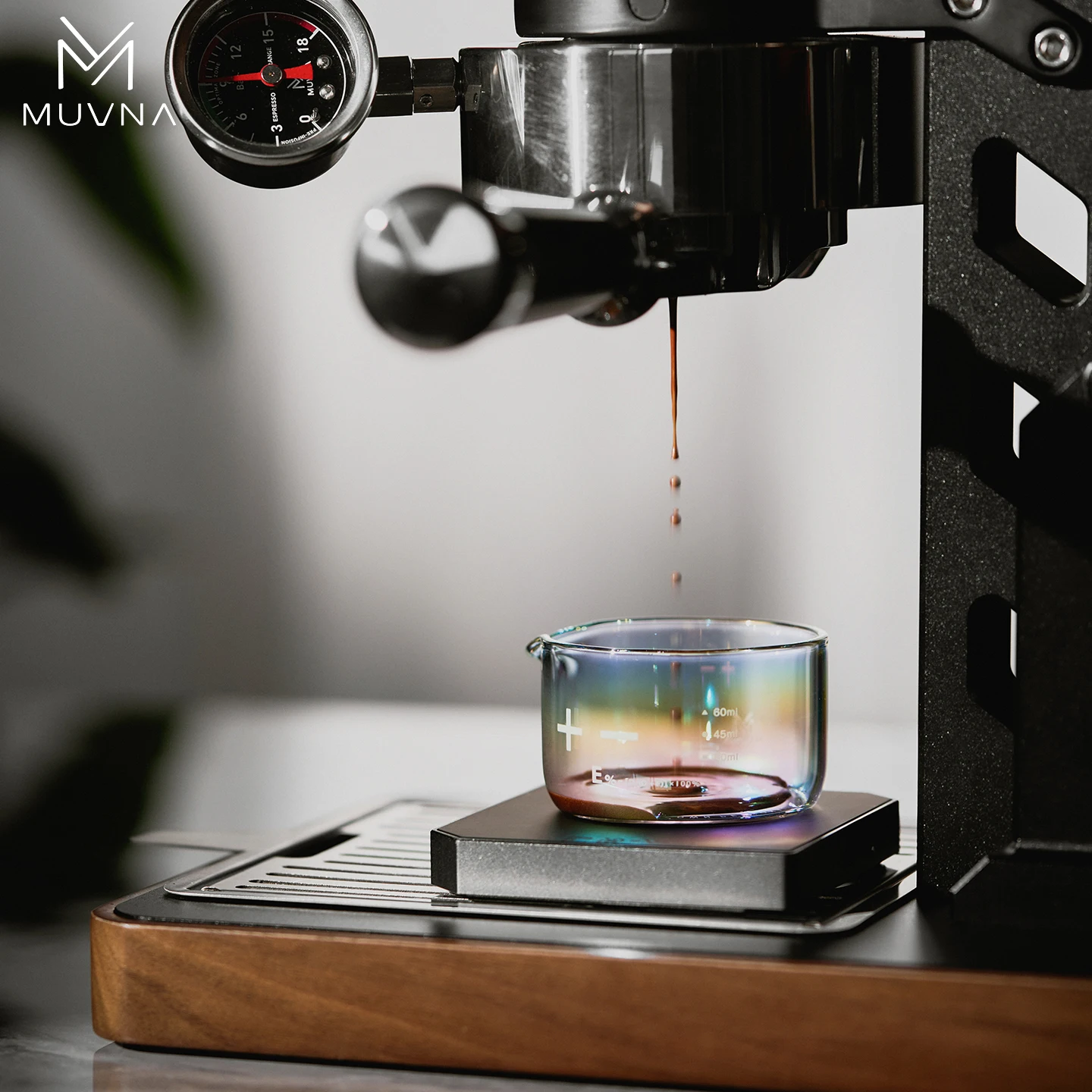 MUVNA 100ml Espresso Measuring Cup Rainbow High Borosilicate Glass Coffee Dosing Cup with 30ml 45ml 60ml Scale