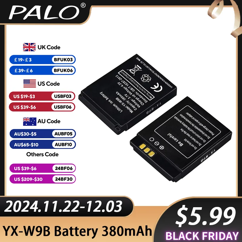 PALO Watch Battery LQ-S1 YX-W9B 3.7V 380mAh Rechargeable Li-ion Polymer Battery For Smart Watch DZ09 QW09 W8 A1 V8 X6