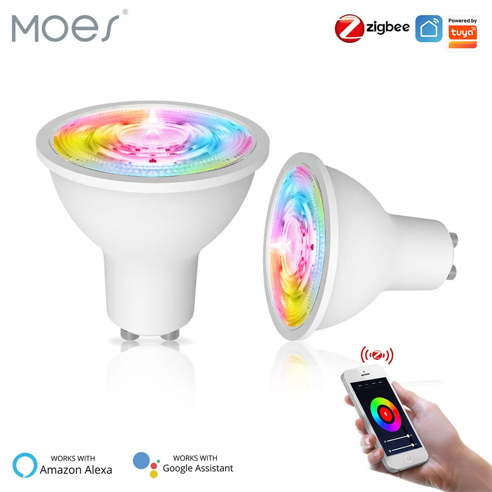 ​​MOES ZigBee GU10 Smart Bulb, RGB+CW Dimmable 4.7W LED, Works with Smart Life App, Alexa & Google Home, Voice Control