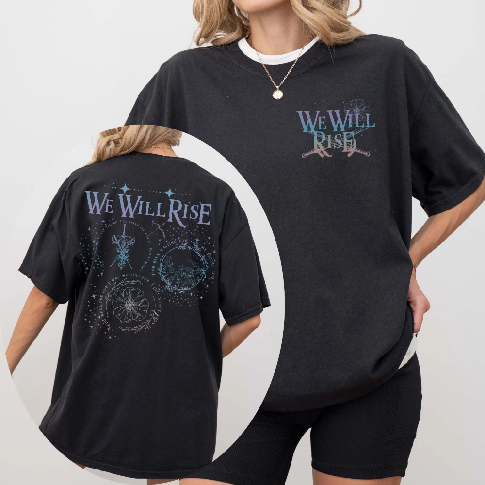 From Blood and Ash T Shirt We Will Rise Merch Jennifer Armentrout Poppy and Hawke Short Sleeve T-shirts for Summer Unisex