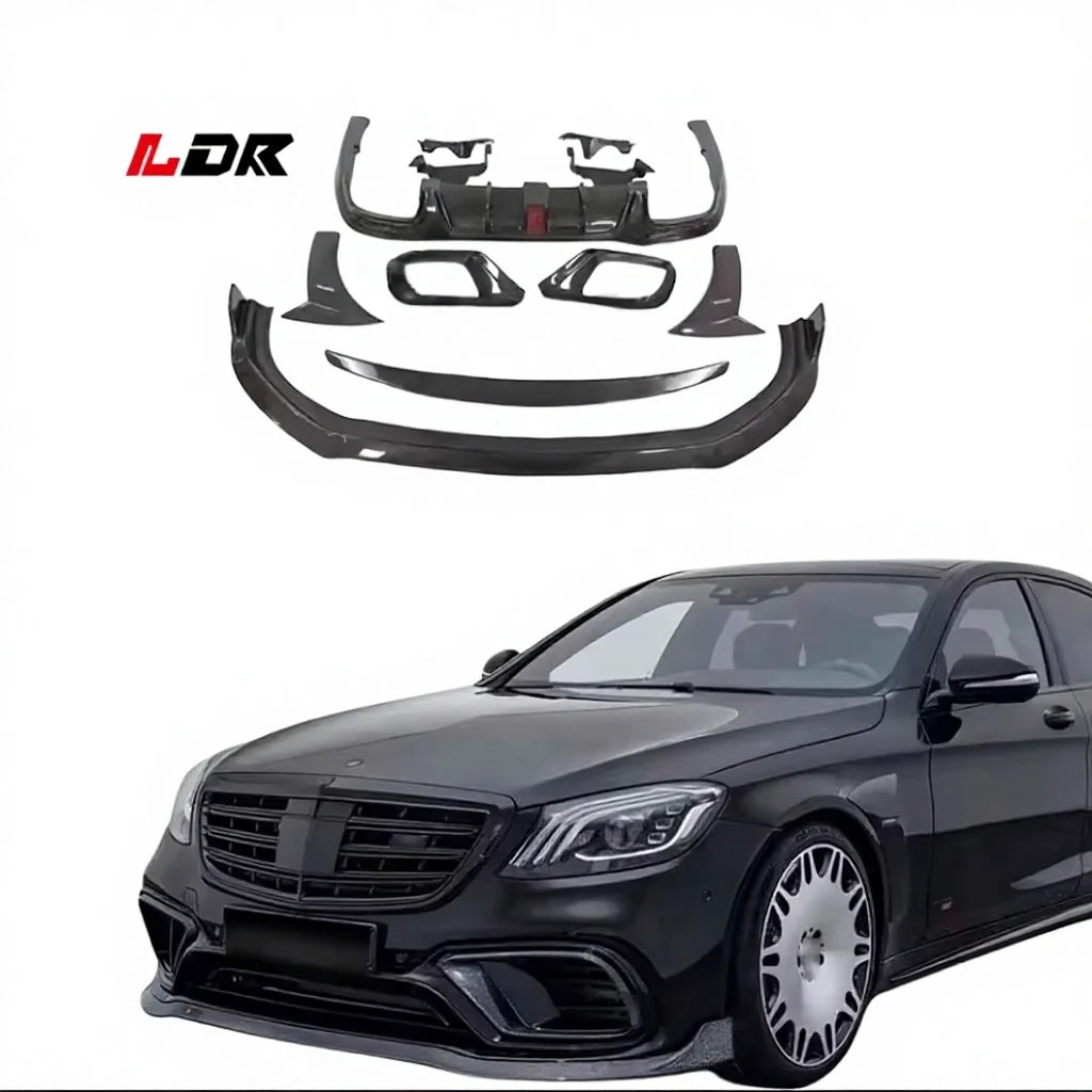 New LDR Brand Black Factory Customization for S-Class W222 2014-2020 Bra-bus Bodykit Front/Rear Lips Diffuser