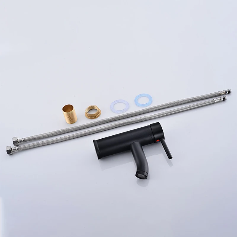 ステンレス鋼の洗面器の蛇口,黒,バスルームの塗装,シングルハンドル,ミキサータップ,ホットおよびコールド