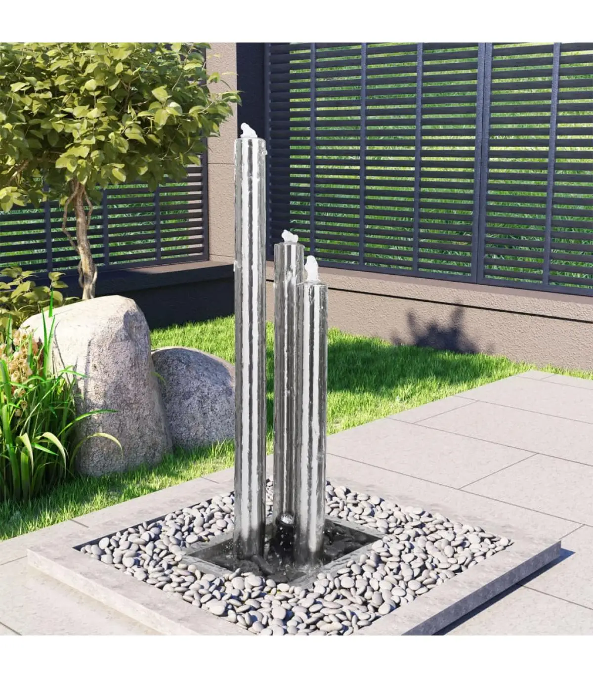 48x34x123 cm Silver Stainless Steel Garden Fountain and Waterfalls