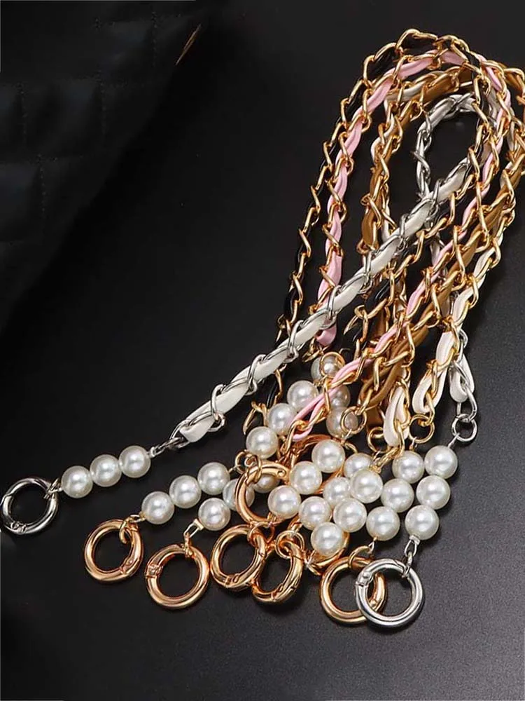 Metal Pearl Chain Strap For Bag Mobile Phone Chain 42cm Imitation Pearl Short Chain Wrist Strap Bag Chain Bag Belt For Handbag