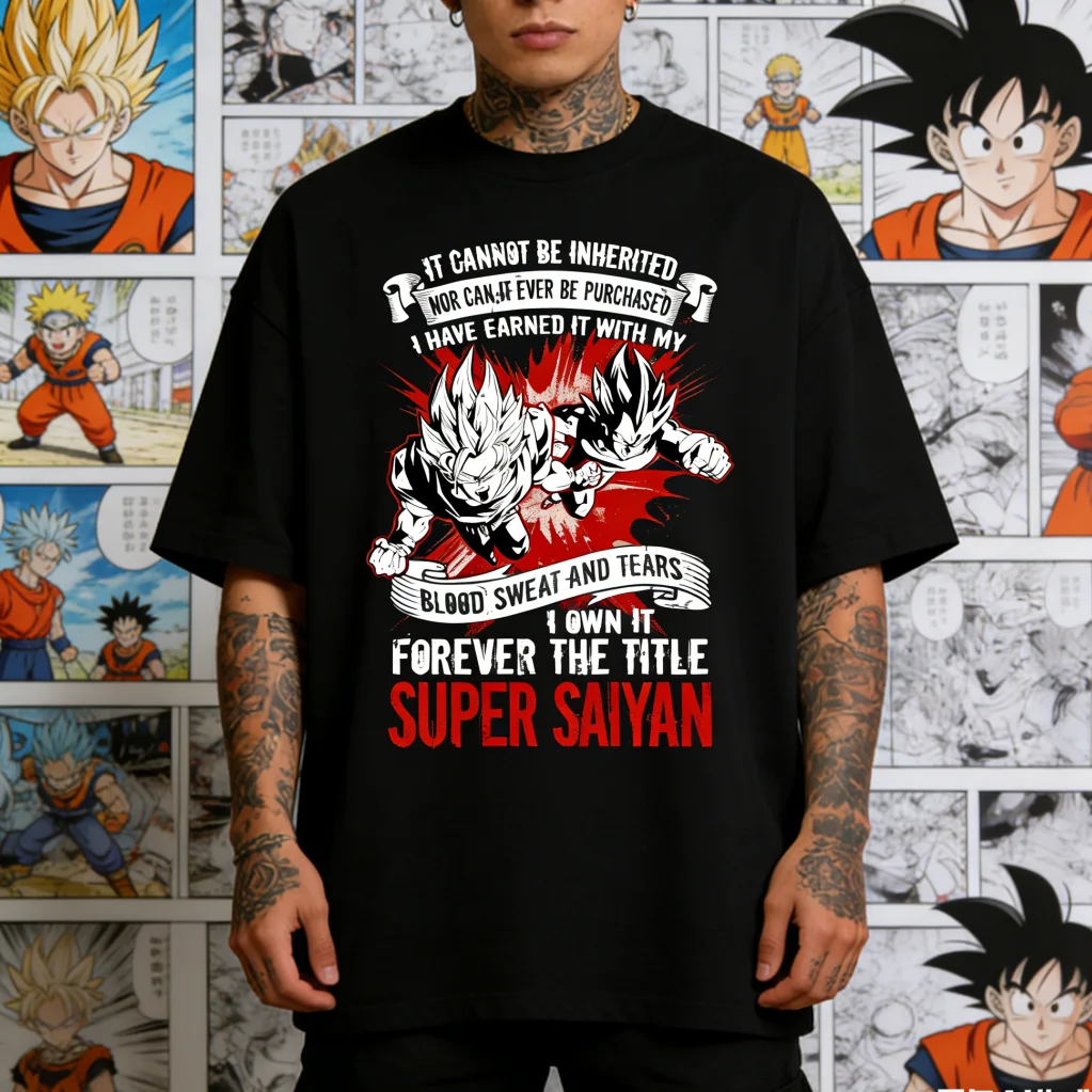

Dragon Ball Super Saiyan T-shirt Anime Motivational Quote Streetwear Oversized Short Sleeve for Adult and Kids Sizes