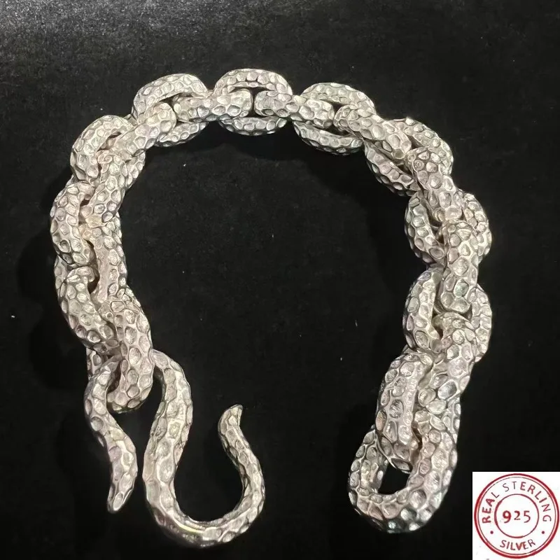 

925 Tibetan Silver Tone New Bracelet, Auspicious Pattern, Bold for Men, Fashion Jewelry for Holiday Party Gifts