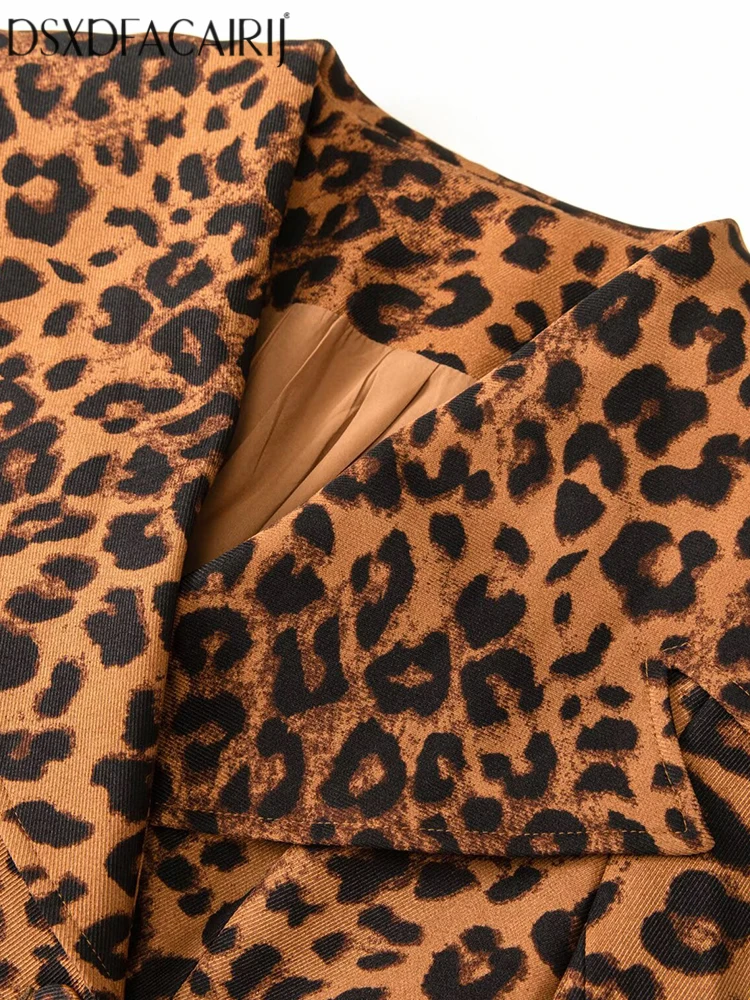 DSXDFACAIRIJ معطف نسائي بطبعة الفهد مزدوج الصدر مع ياقة بحار وأكمام طويلة وجيوب شارع العليا للخريف