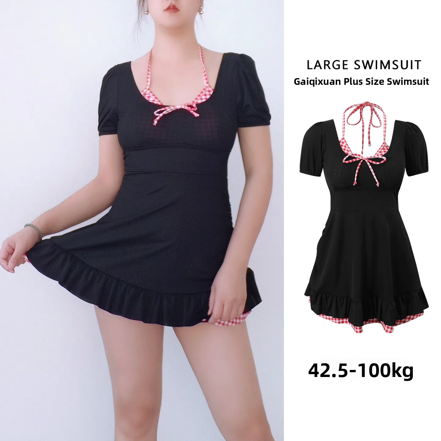 

New Style Vacation Themed Swimsuit for Women plus Size Concealing Slimming Short Sleeve Meat Covering Casual Swimwear
