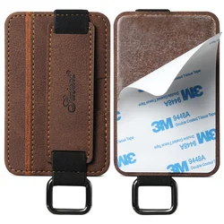 SUTENI Litchi Pattern 3M Glue Sticker Card Holder Wallet with Metal Hook Wrist Strap Grip Card Bag Multi Card Slot Mini Card Bag
