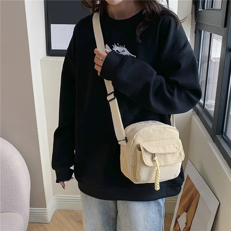 Simple Versatile Crossbody Bag Fashionable Casual Small Square Bag Personalized Commuting Shoulder Bag Corduroy Unisex Trend