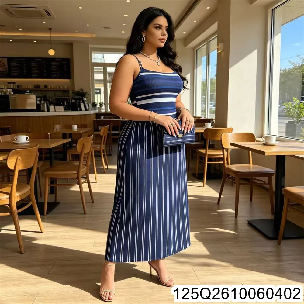The 2026 Striped Halter Dress Is A High-waisted, Slimming, Fashionable and Elegant Long Dress for Women in Summer 125Q26100604